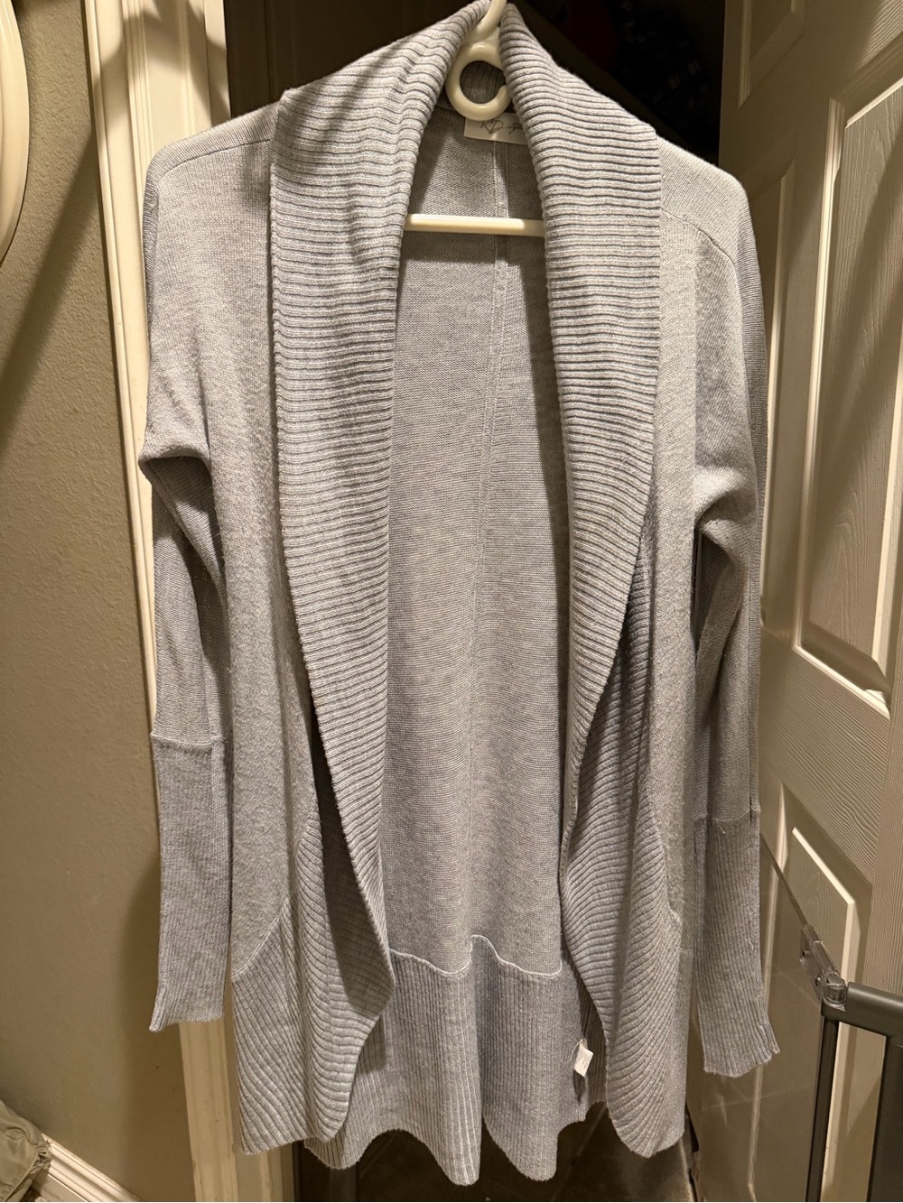 RD Style Light Gray Open-Front Shawl Collar Cardigan